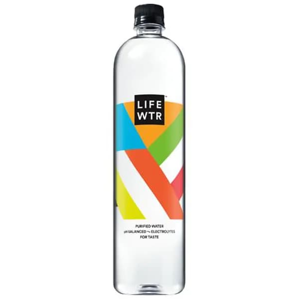 LIFEWTR Premium Purified Bottled Water  pH Balanced with Electrolytes For Taste  1 Liter Bottle (Packaging May Vary), side view