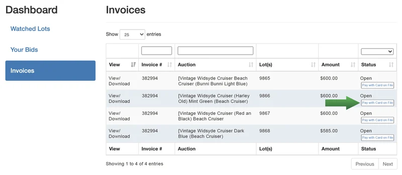 Pay with Card on File button screenshot