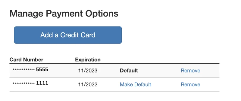 Add a Credit Card and Make Default screenshot