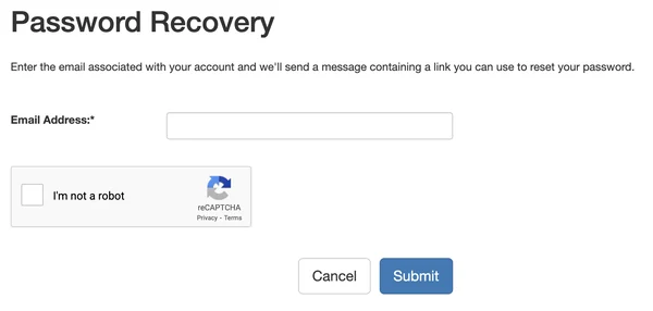 Password reset email entry form