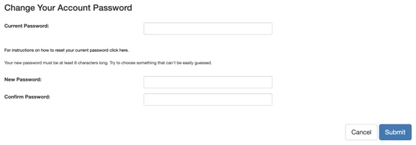 Account tab with Change Password button
