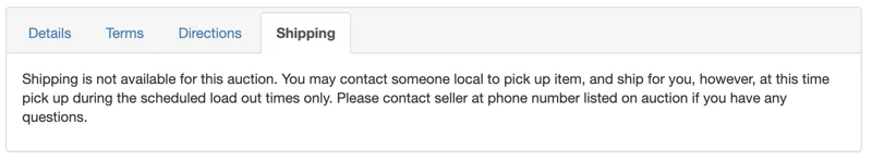 Shipping tab on auction page screenshot